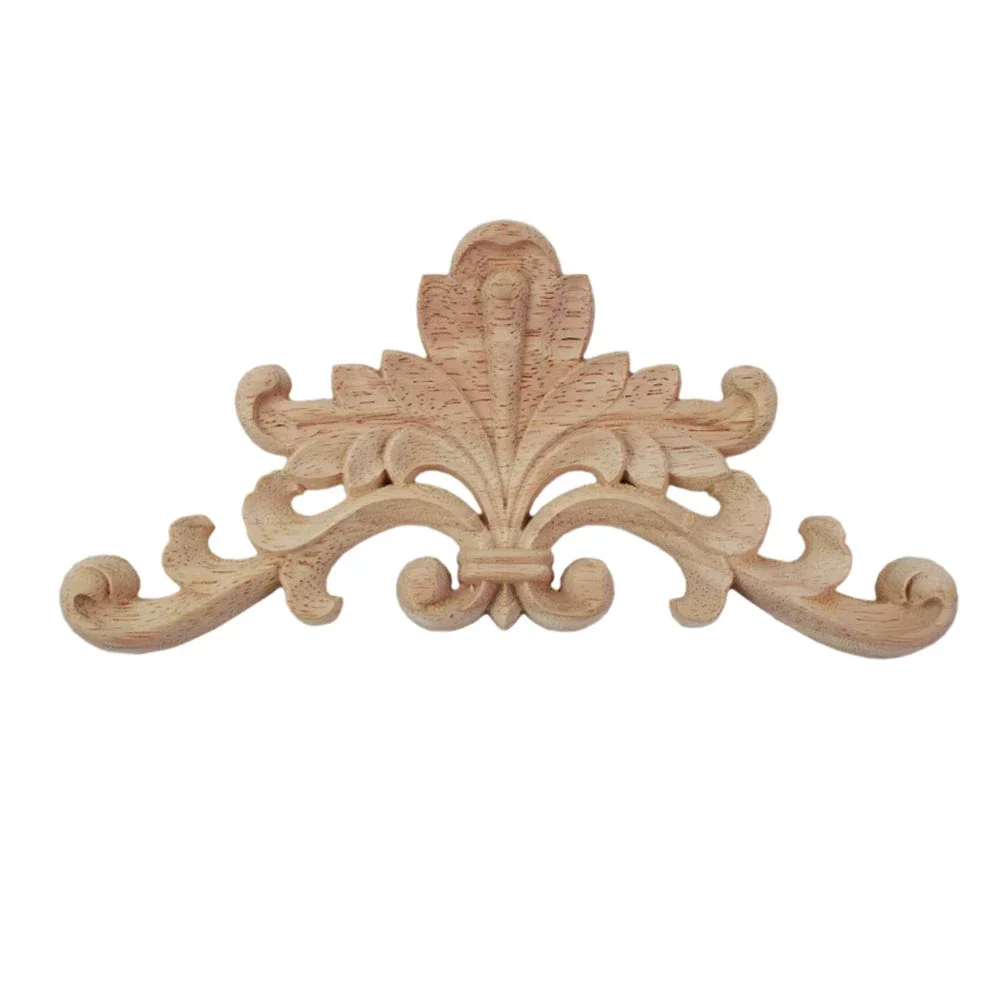 4PCS 14/16cm Woodcarving Flower Corner Appliques Wood Floral Carved Furniture Cabinet Door Unpainted Mouldings Decal Decorative