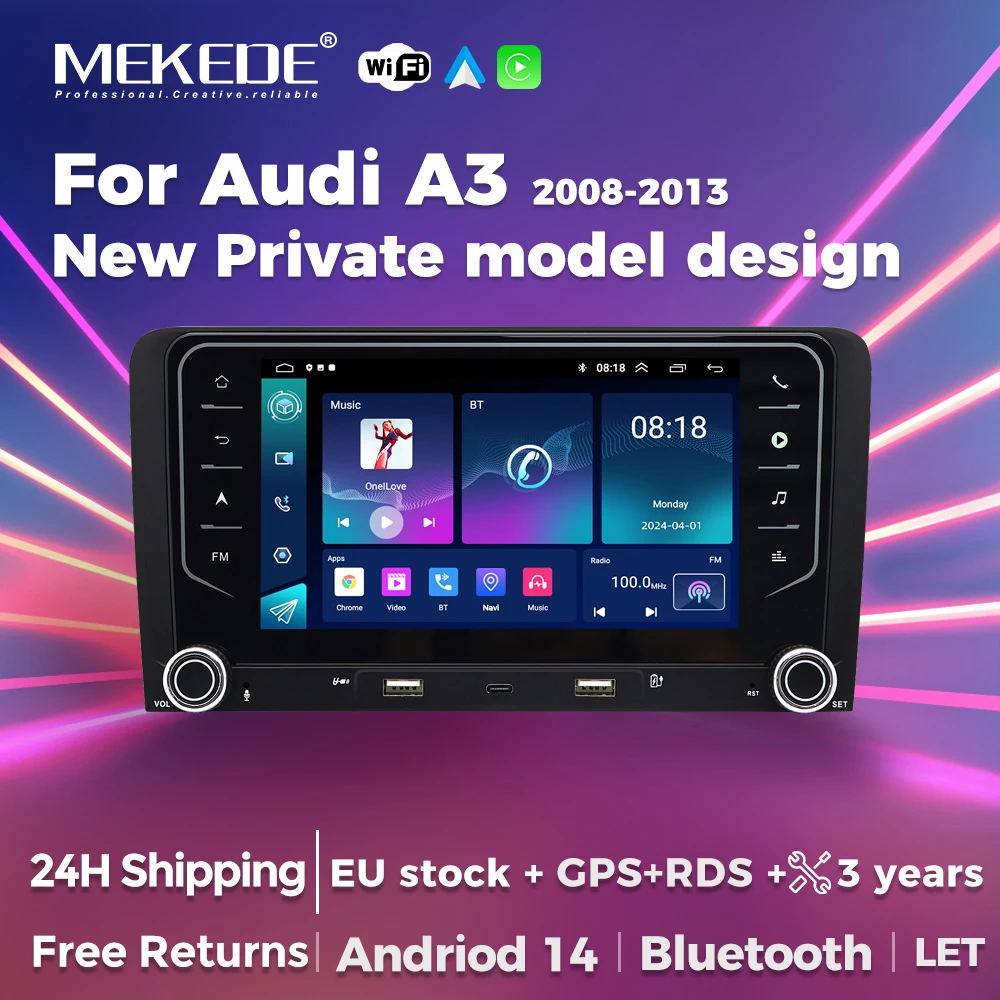 EU Shop Android 14 Car Radio For Audi A3 8P S3 RS3 2008-2013 Multimedia Player BT LTE GPS Navi Stereo Head unit CarPlay Auto RDS