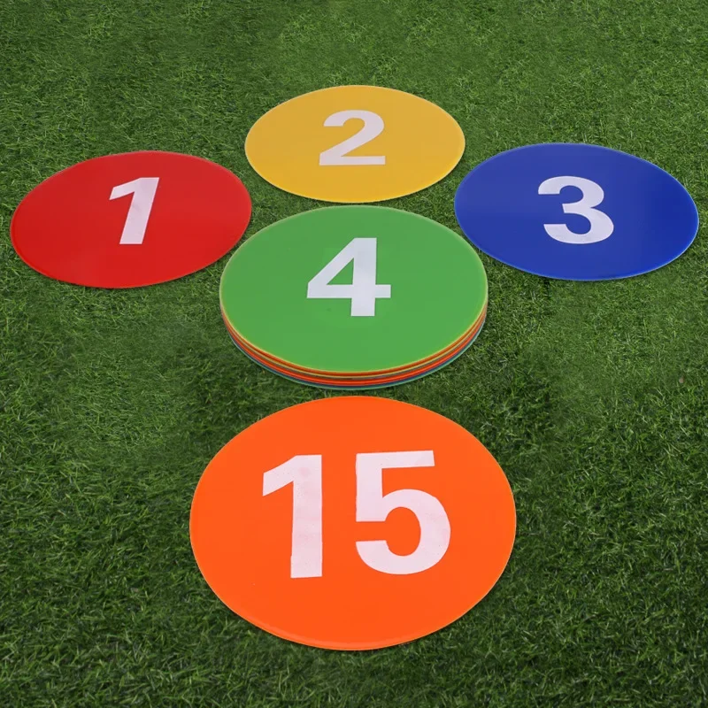 Sports Number Spots Marker 1 to 15 Carpet Number Spot Markers with 5 Bright Color for Soccer Training