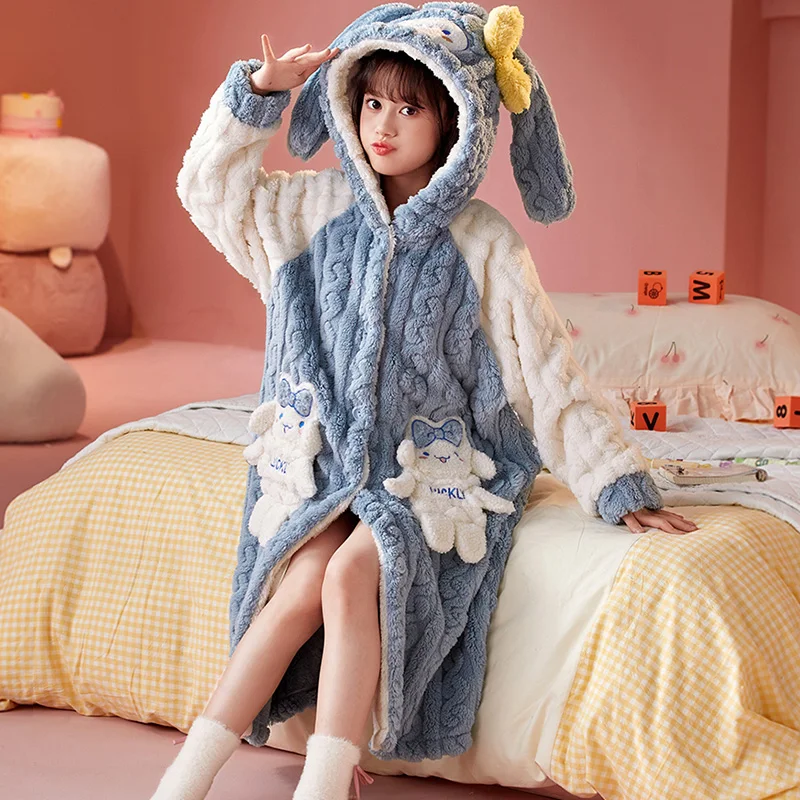 Hello Kitty Miniso Coral fleece nachtjapon kinderen herfst winter dikke pyjama met capuchon babybadjas moeder en dochter flanel