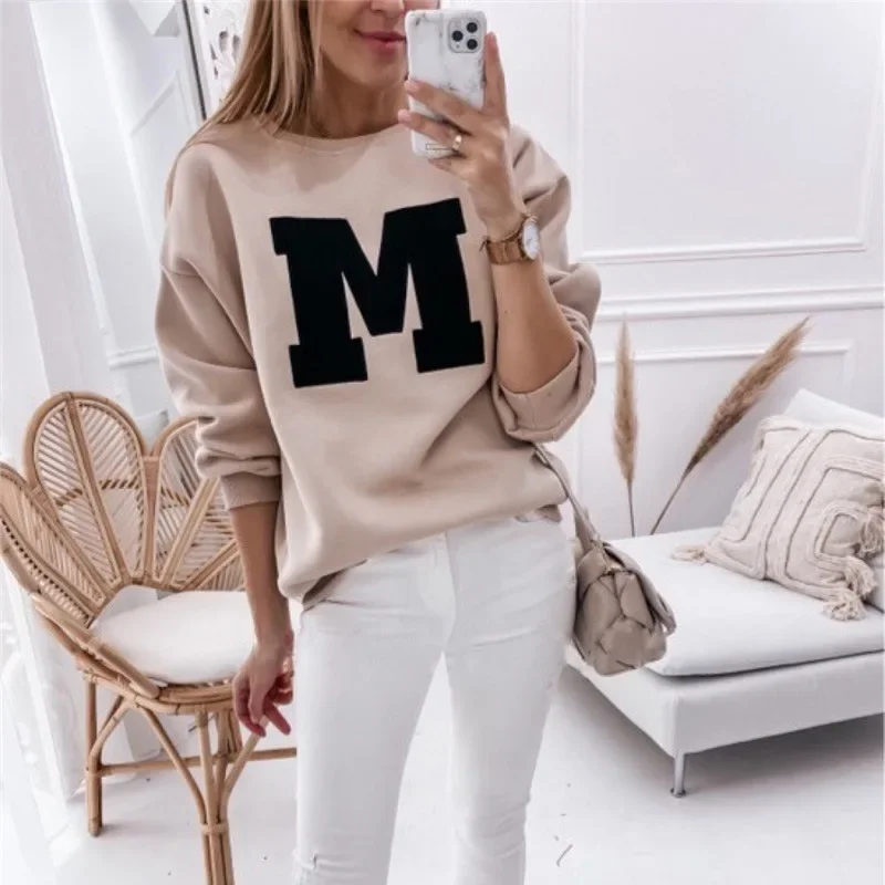 Autumn Winter New Long Sleeve Sweatshirt Women\'s Clothing Loose Casual Office Lady Hoodies O-neck Letter Tops Letter Pullovers