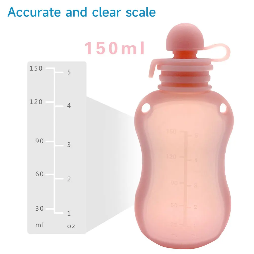150 مللي أكياس حليب الثدي سيليكون مانعة للتسرب مع مقياس قابل للغسل صديقة للبيئة ذاتية الدائمة تخزين حليب الثدي أثناء السفر