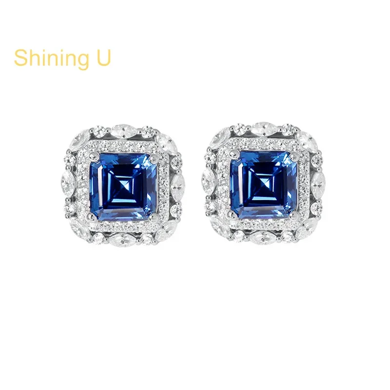 

Сияющие серебряные серьги U S925 7*7 мм, королевские синие серьги Sutd для женщин, ювелирные изделия для помолвки
