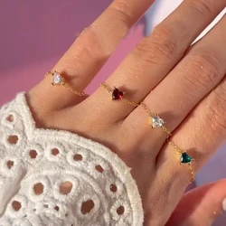 Iced Out Bling 5A Cubic Zirconia Single Geometric CZ Adjustable Chain Ring For Women