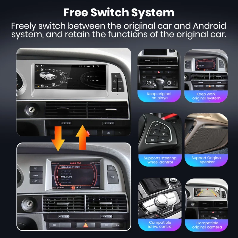 Junsun 8,8 pulgadas CarPlay para Apple Radio de coche Multimedia para Audi A6 C6 4F 2005-2011 Bluetooth inalámbrico Android Auto GPS estéreo 3
