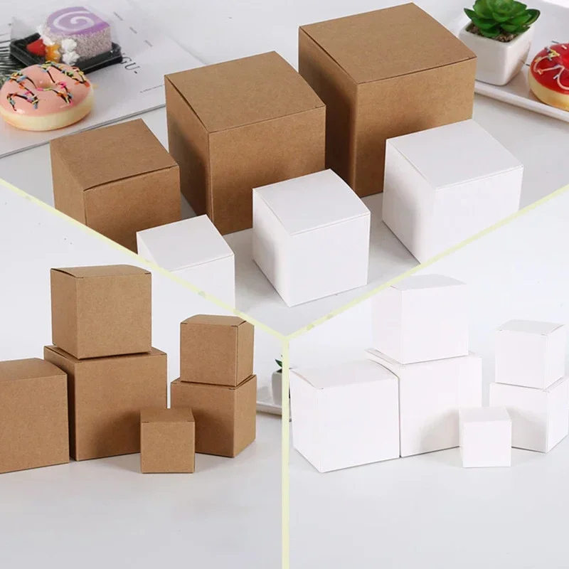 50Pcs Kraft Paper Box Square White Cardboard Box DIY Gift Box For Soap Cookies Jewelry Gift Packaging Candy Cookies Cake Baking