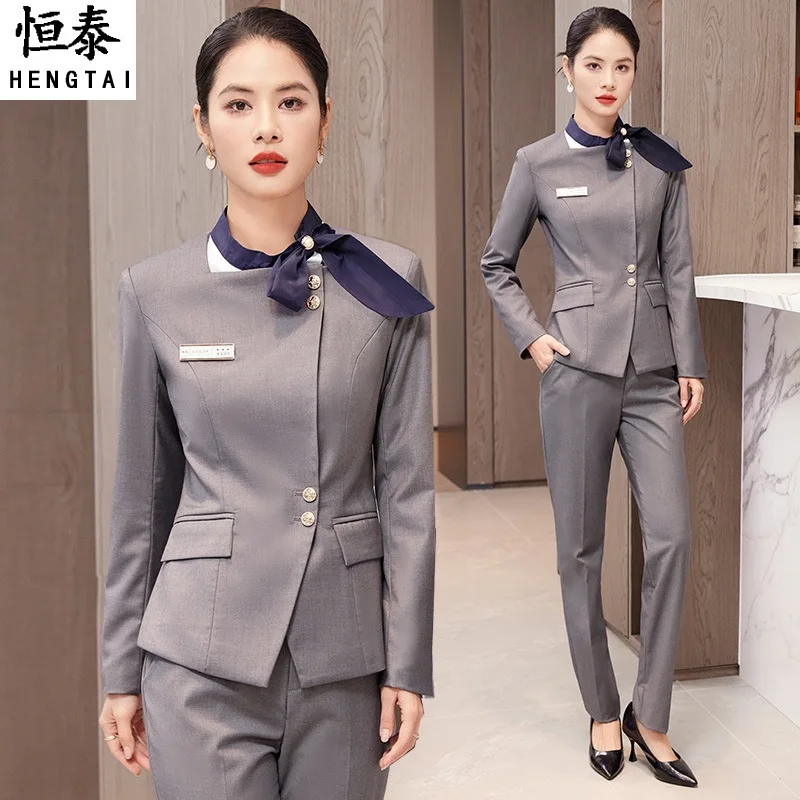 Professional Suit Set for Women Spring and Autumn New Style Flight Attendant Beauty Salon Hotel Front Desk Reception Workwear