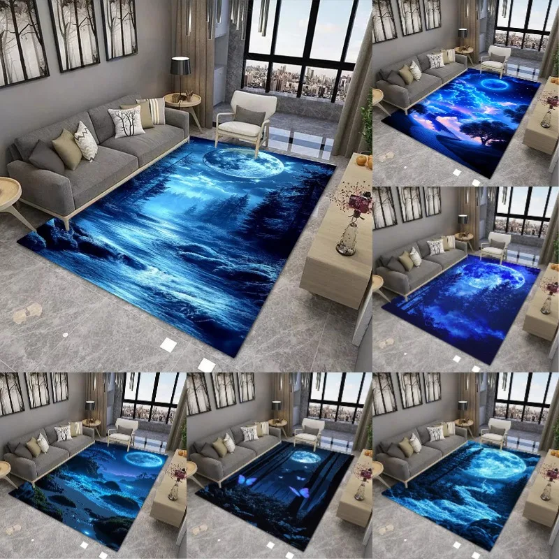 Dreamy Moon Print Large Area Rug Non-Slip Wear-resistant Carpet for Living Room Bedroom Soft Floor Mat Home Decor Fashionable