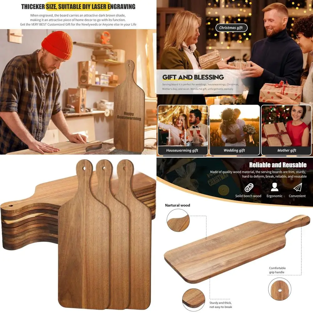 

Набор из 12 разделочных досок из дерева акации, 17x6 с ручками, идеально подходит для лазерной гравировки, подарков на свадьбу и новоселье, вечеринок