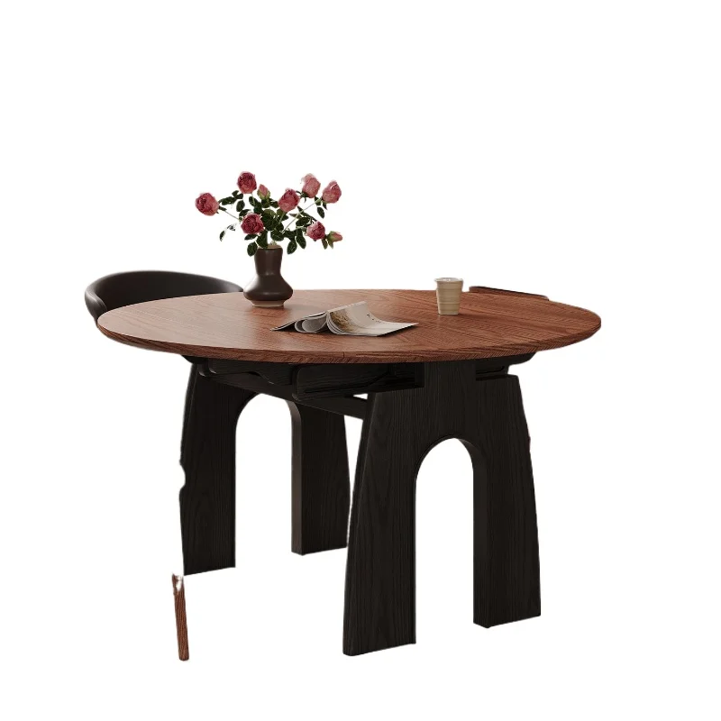 

Medieval solid wood folding dining table variable round table household small apartment