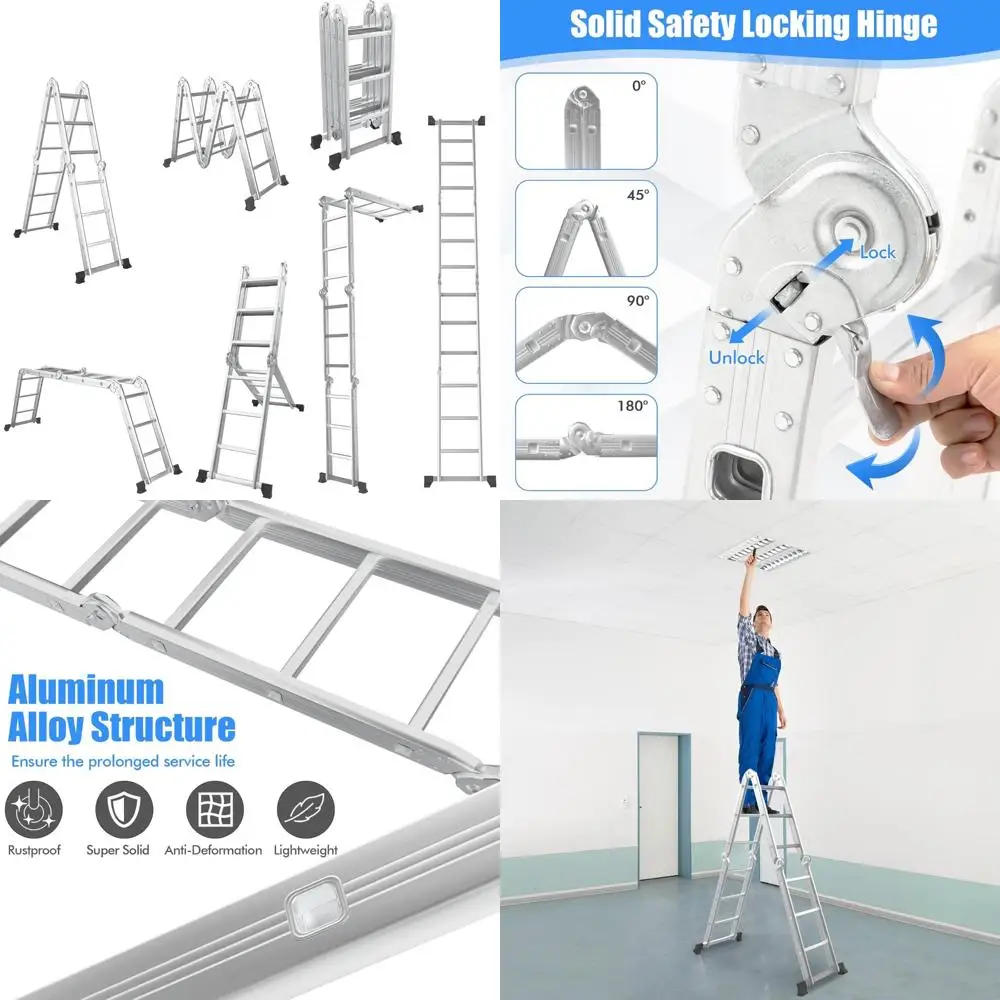 Escalera plegable Giantex de 12 pies con 7 funciones, capacidad de 330 lb, aluminio, cerradura de seguridad