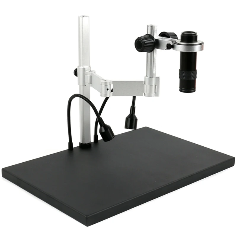 40mm Desktop Mount Microscope Monocular Camera Lens Extendable Foldable Bracket Base Stand with LED Side Light Spot Lamp