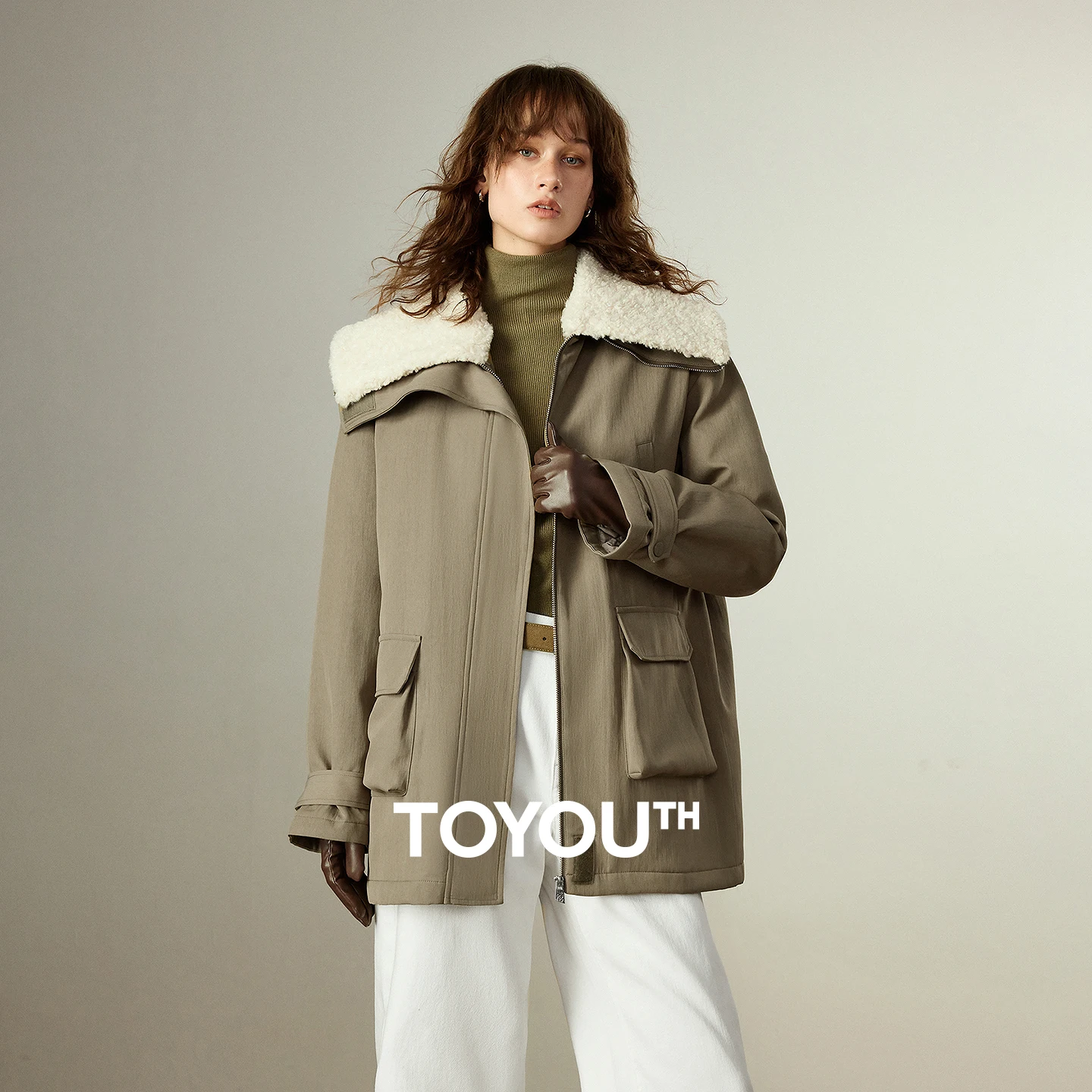TOYOUTH Women Cotton Padded Coats 2025 Winter New Plush Navy Collar Retro Age-reducing Loose Workwear Warm Cotton Coats