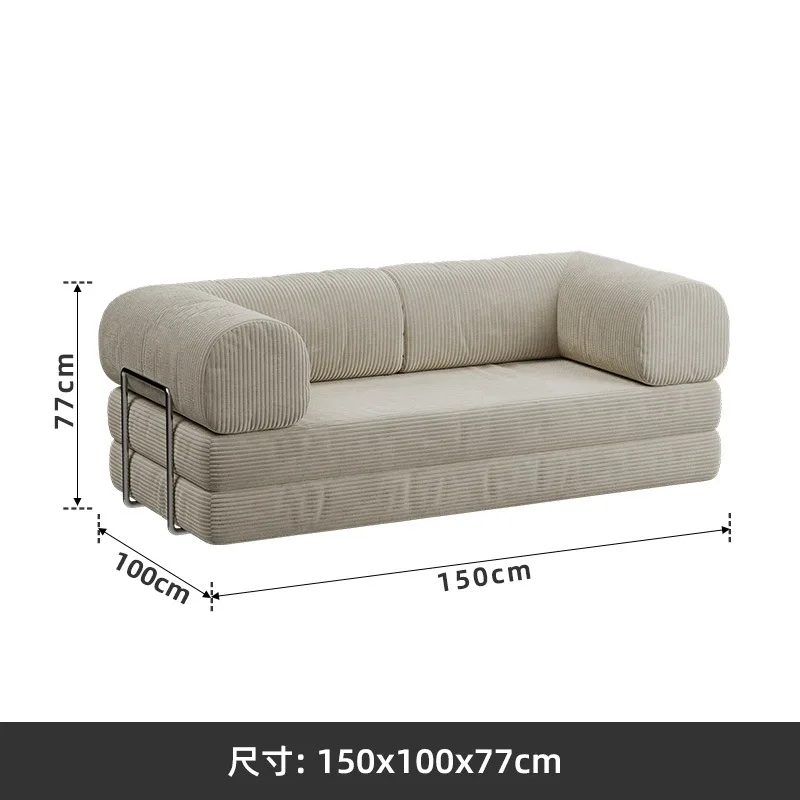 

Medieval corduroy fabric straight row module sofa French small apartment living room bedroom dual-purpose folding sofa bed