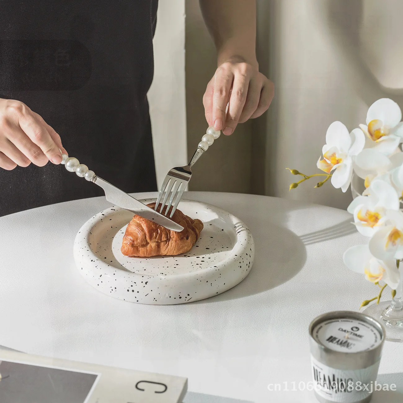 

Mild Life Genuine Original 304 Stainless Steel Cutlery Set - Imitation Pearl Handle Knife Fork Spoon for Western Food