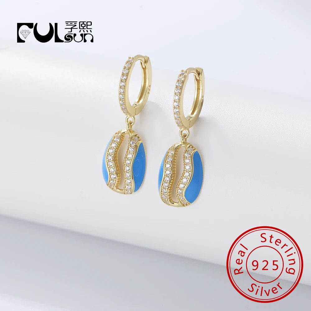 

Серьги-кольца из стерлингового серебра 925 пробы с позолотой 14 карат, овальные полые серьги-кольца с синей эмалью для женщин, ювелирные изделия