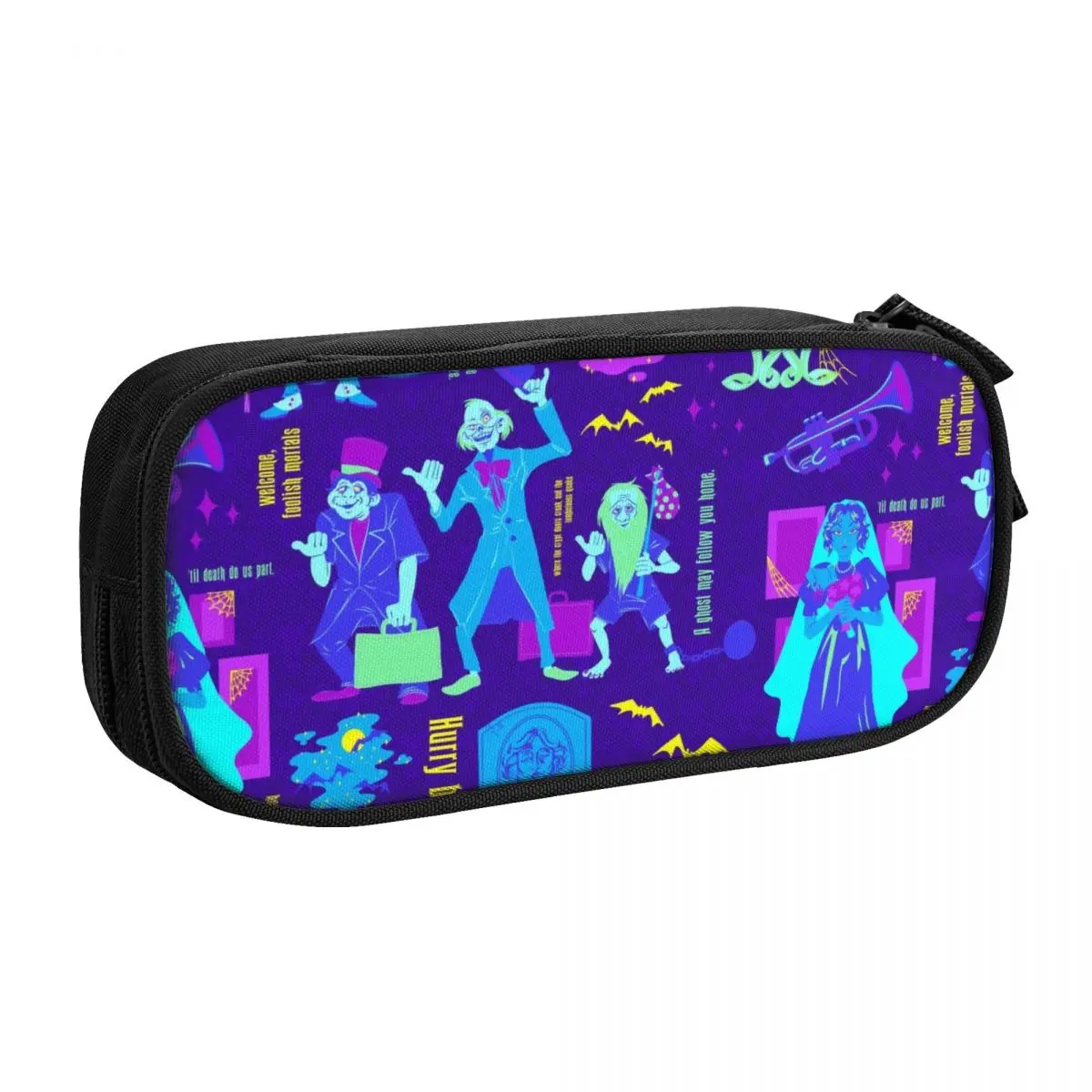 Custom Happy Haunts Kawaii Pencil Cases Large Capacity Haunted Mansion Grim Grinning Ghost Pencil Pouch Students Stationery