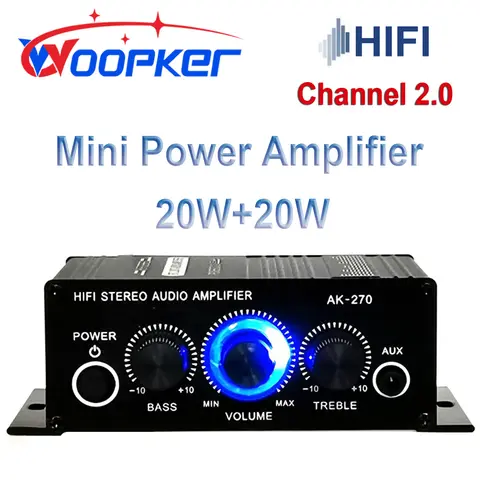 Woopker 사운드 앰프 AK270 20W×2 미니 Hifi 디지털 오디오 앰프 12V 3A 채널 2.0 자동차 홈 가라오케용 스테레오 파워 앰프