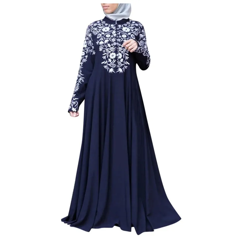 

Muslim Women Kaftan Dress Abaya Ethnic Style Long Sleeve Islamic Clothing Dubai Saudi Black Robe Turkish Modesty