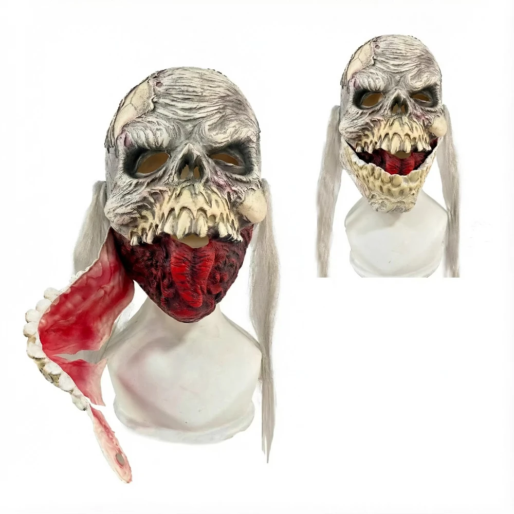 Halloween Flip‑Up Face Double‑Layer Horror Latex Mask, Spooky Face Cover for Adult Escape Room Haunted House Cosplay Dress‑Up