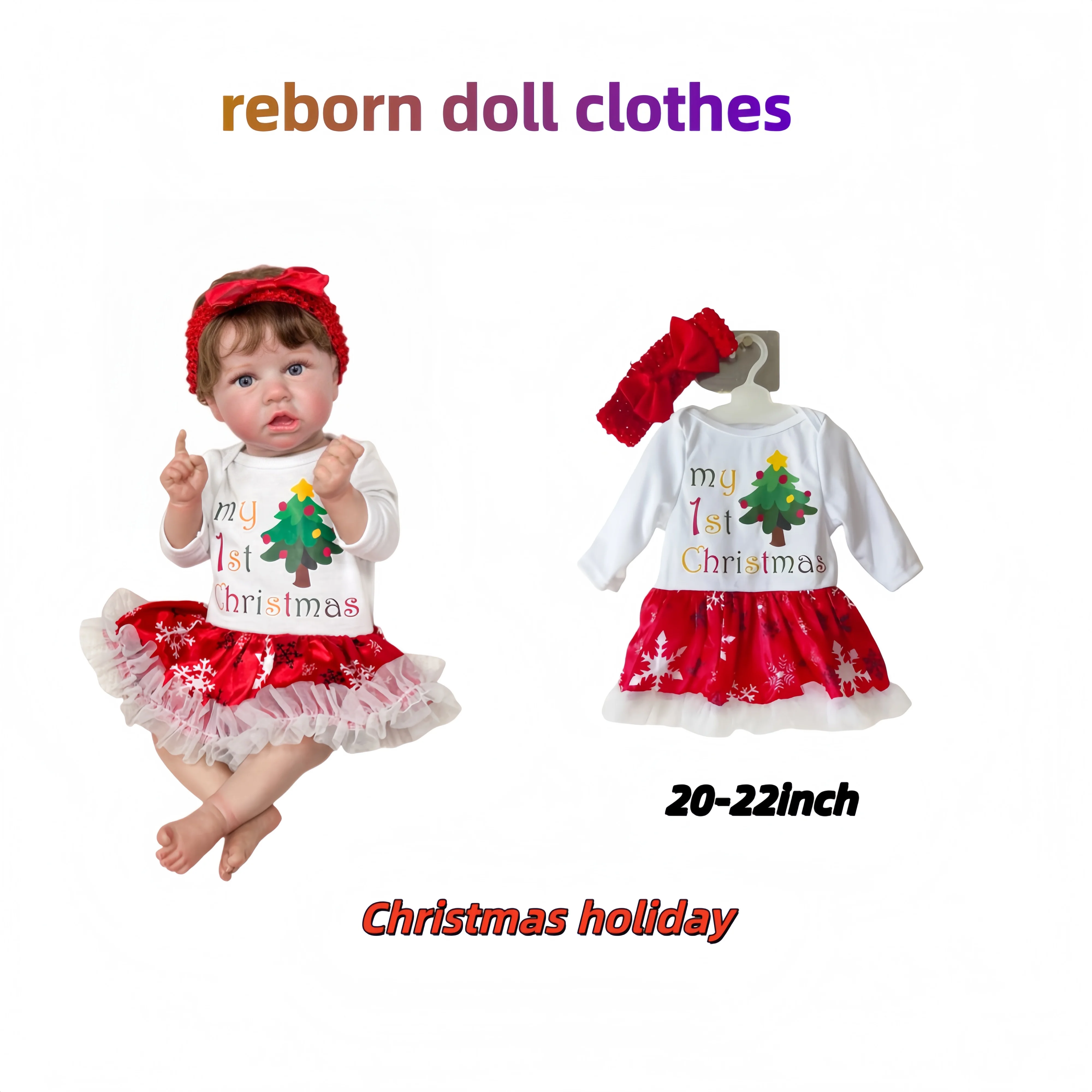 

Одежда для кукол Реборн 20-22 дюйма: Новогоднее платье с красной заколкой для волос – Аксессуары для кукол для переодевания и коллекционеров