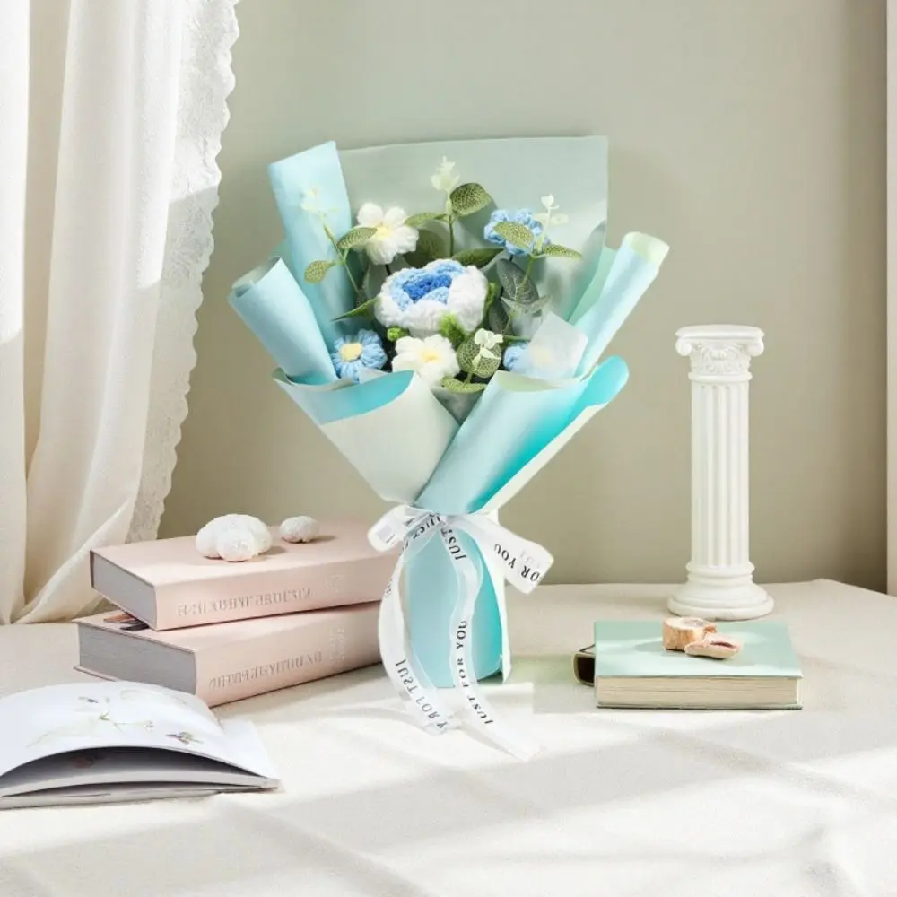 

Вязаный крючком букет цветов ручной работы, готовый вязаный искусственный цветок с реалистичной текстурой