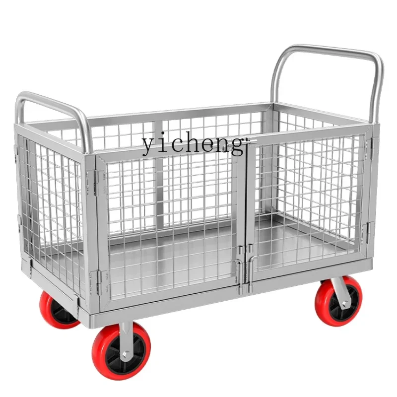 

hand push handling silent folding trolley pulling goods with fence trailer stall trolley