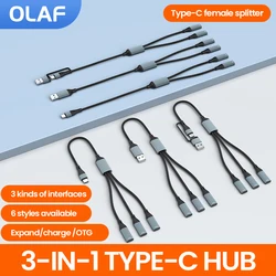 3-in-1 Type C Hub USB Type C Female Splitter Adapter Expand Fast Charge Data Transfer OTG Converter For PC Laptop Accessories