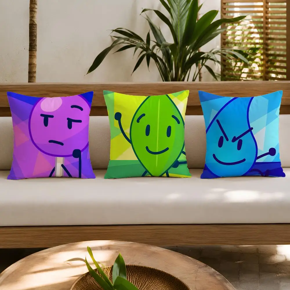 BFDI Battle For D-Dream Island Cushion Cover Double-Sided Plush Sofa Cushion Covers Organic Breathable Invisible Zipper