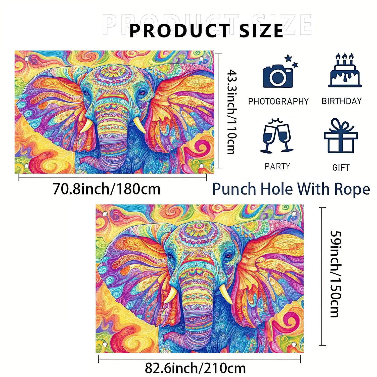 لافتة خلفية للحفلات الكرتونية على شكل فيل نابض بالحياة مثالية لعيد الميلاد مع اسهم زخرفية لأعياد الميلاد والعطلات