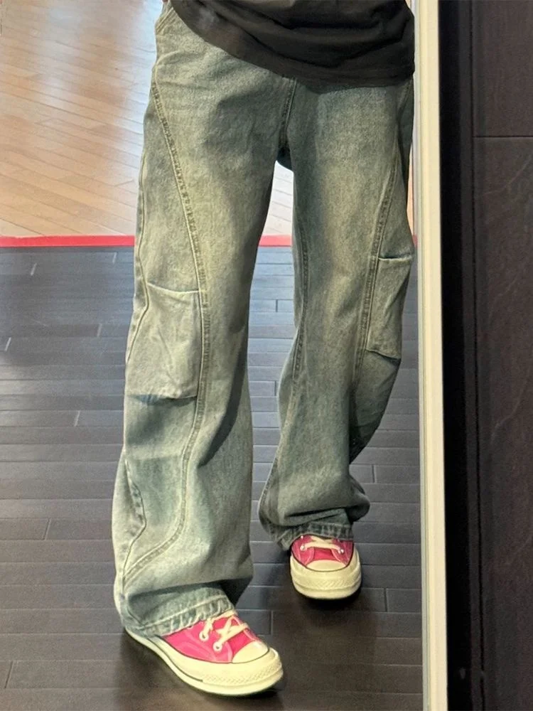 

Мужские джинсы в стиле ретро в американском стиле с косой Дизайн Повседневная прямая рабочая одежда Брюки Destructive Faion Cleanfit