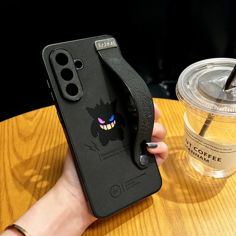 Cartoon Cute Anime P-Pokemon Gengar Wrist strap Holder protect Phone Case For Samsung A56 A55 A35 A16 A15 A54 A36 Anti-fur Cover