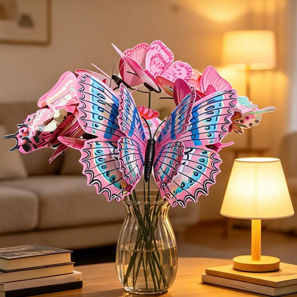 10 Pcs Butterfly Stakes 10 Inch Colorful Butterfly Garden Decoration PVC Waterproof Artificial Butterflies Stick for Plant Pot P
