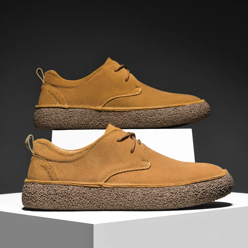 Men Nubuck Suede Leather Low Mid Top Retro Skate Shoes Thick Cushion Platform Sole Fashion Trend Daily Casual Leather Sneakers