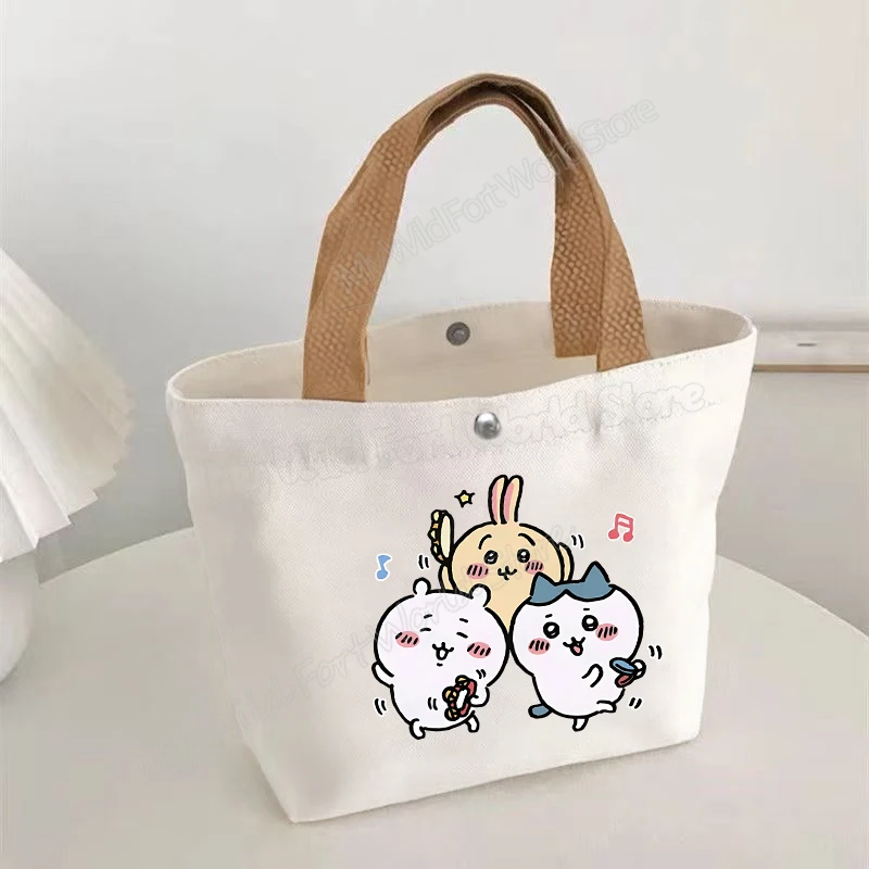 Bolsa de Lona Feminina Chiikawa com Estampa de Desenho Animado, Bolsa Tote Portátil Hachiware Usagi, Pequena Bolsa de Compras para Mulheres e Meninas