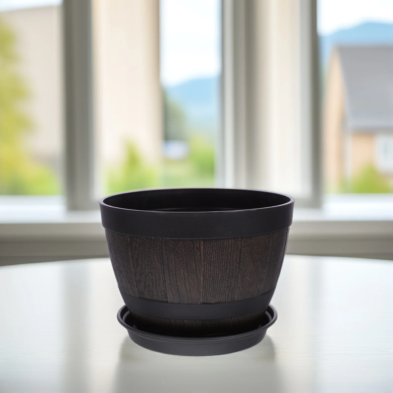 

Imitation Wood Grain Flower Pot Barrel Planter Plastic Vegetable Pot Garden Bonsai Whiskey Decor Planting Pots