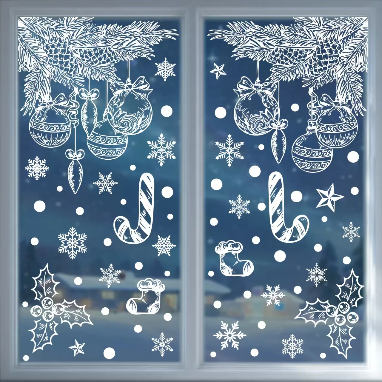 Décorations de fenêtre de noël blanches, 2 pièces, père noël, bonhomme de neige, renne, autocollants de fenêtre électrostatiques, ensemble de décoration de vacances