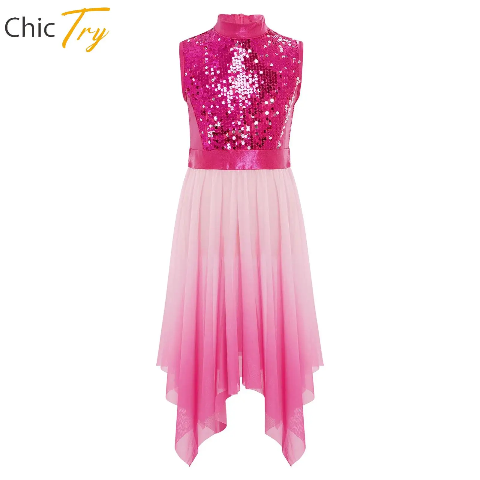 

Sleeveless Sparkly Sequins Worship Praise Dance Dress Tunic Bodice Dress Kids Girls Lyrical Liturgical Dance Performance Costume