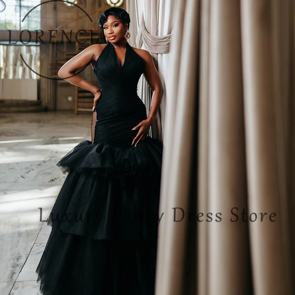 Simple Halter Prom Dresses 2025 Tulle Pleats Mermaid Elegant Evening Party Gowns Customized Sleeveless vestidos largos fiesta