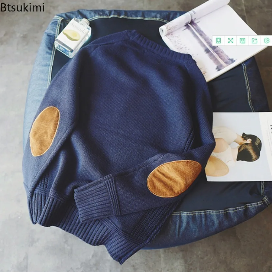 New 2025 Men's Warm Pullover Sweater Tops Fashion Patch Designs Knitted Sweater Men Harajuku Streetwear O Neck Causal Pullovers