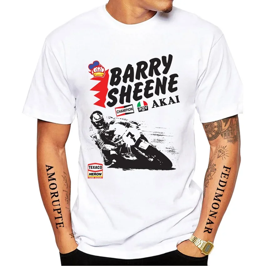 Barry Sheene 7 GP Riding  Racing T-Shirt Men Short Sleeve Boy Adventure Sport Casual White Tops Old Legend Motorcycle Rider Tees