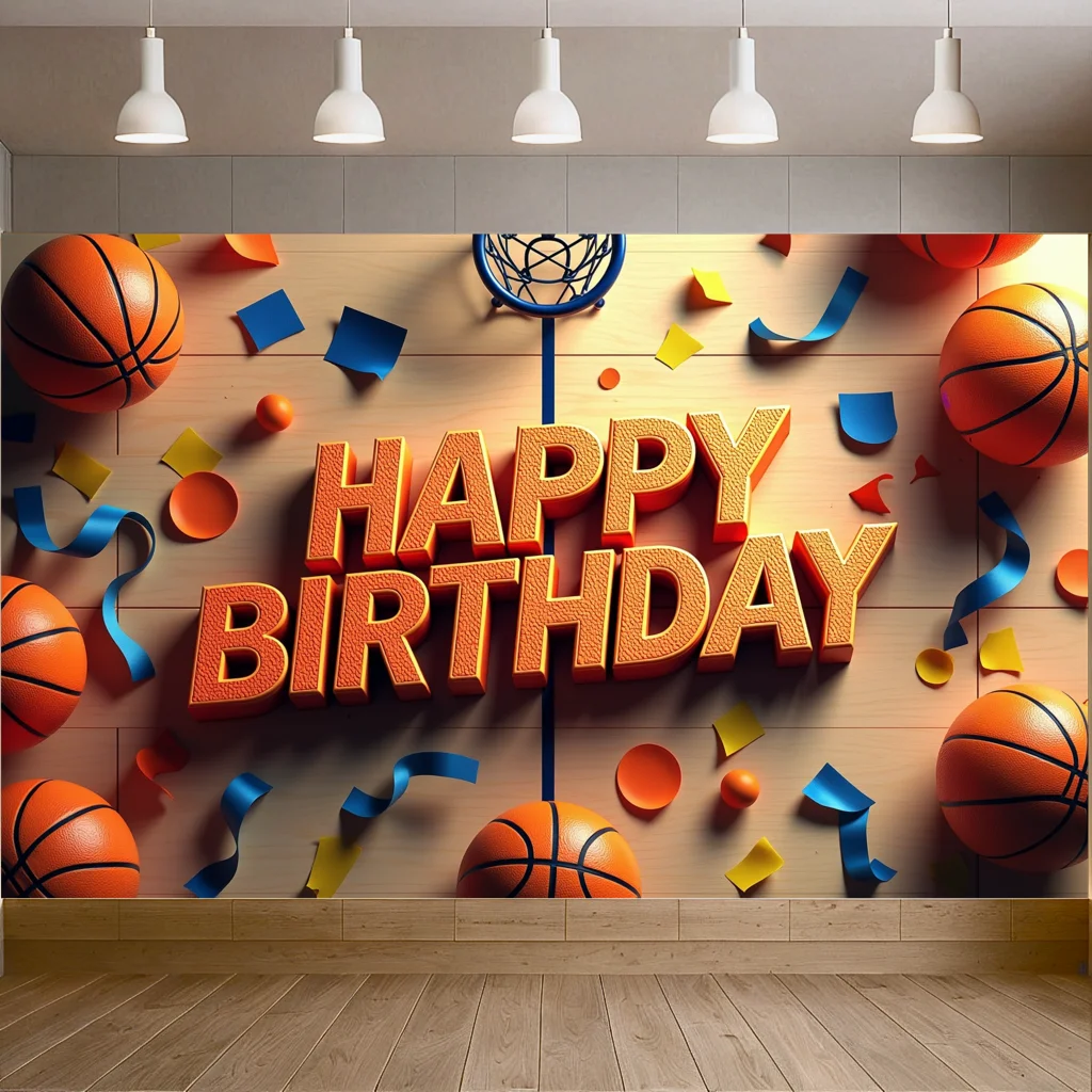 Basketball Themed Birthday Banner Sports Backdrop Happy Birthday Celebration Decoration Party Background for Events Photo Booth