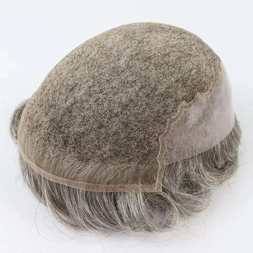 

Натуральная линия волос, 100% человеческие волосы, дышащий мужской парик Q6, мягкий швейцарский кружевной и мужской парик из искусственной кожи # 1b65 # 1b80 черный серый 6-дюймовый мужской парик