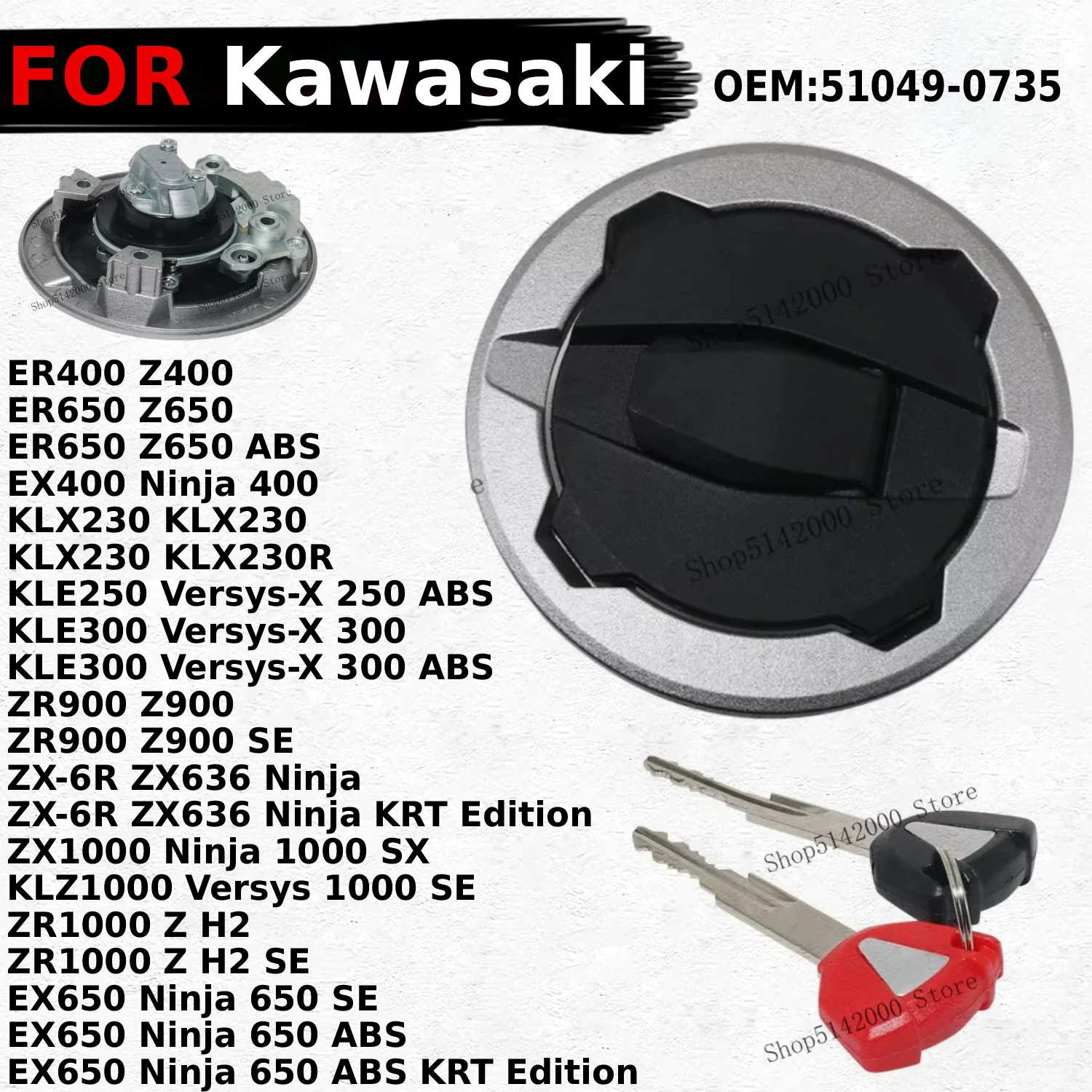 

Motorcycle Fuel Gas Cap With Cover Key Tank For Kawasaki ZX-6R ZX636 ZX1000 Ninja 1000 SX KLZ1000 ZR1000 Z H2 51049-0735