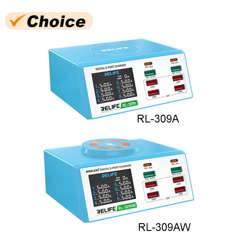 RELIFE RL-309AW RL-309A caricabatterie per Display digitale a 8 porte telefoni cellulari multifunzione tablet laptop strumenti di ricarica rapida