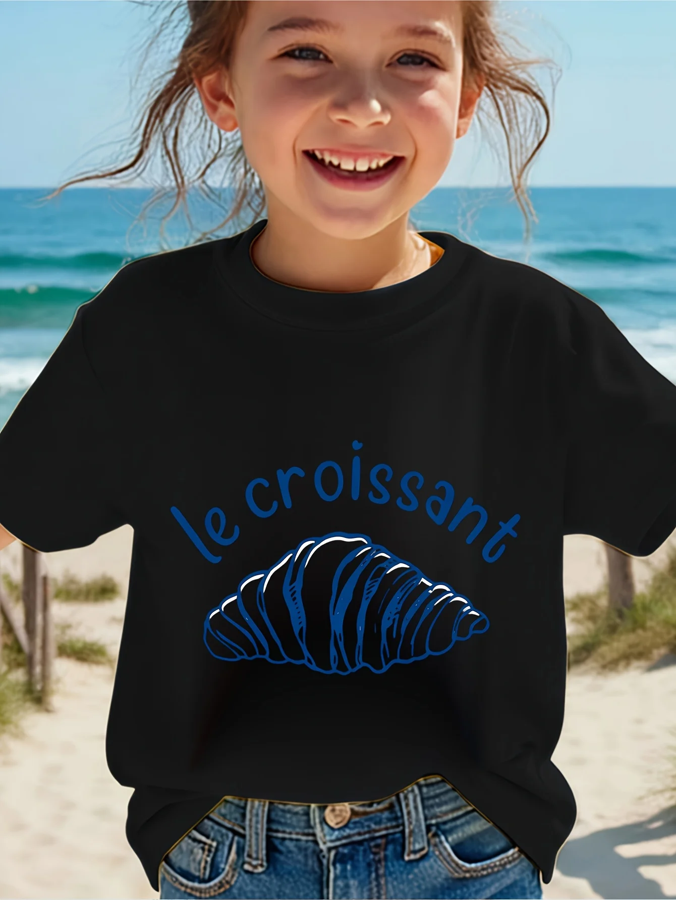 Kids Le Croissant Print Graphic Tee Boys Girls Family Matching Short Sleeve French Pastry Cartoon Casual Daily Party T Shirt