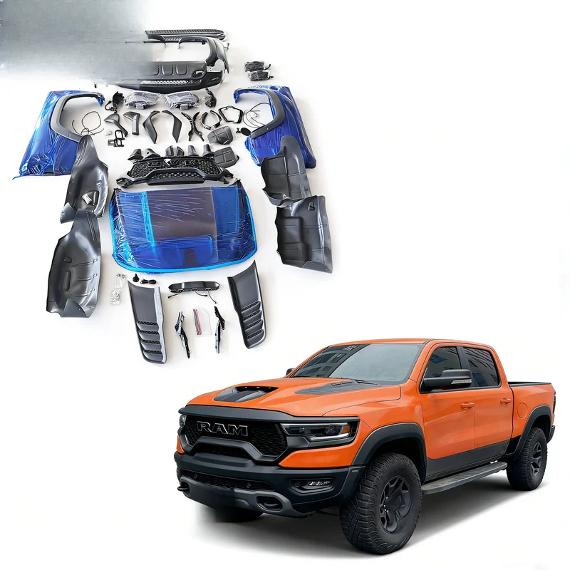 High Quality ODM Old to New Upgrade Body Kit Fit RAM 1500 2019+ Upgrade to 2021-2024 Style Front & Rear Bumper Grille Engine Hoo