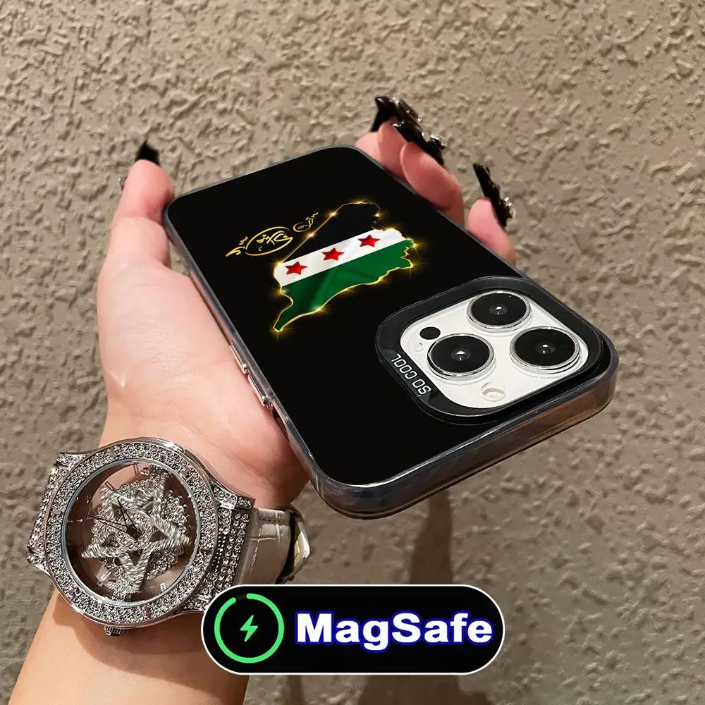 Casing Handphone Bendera Suriah untuk iPhone 16 15 14 13 12 11 Pro Max Plus MagSafe Transparan Warna-warni Mewah Cantik