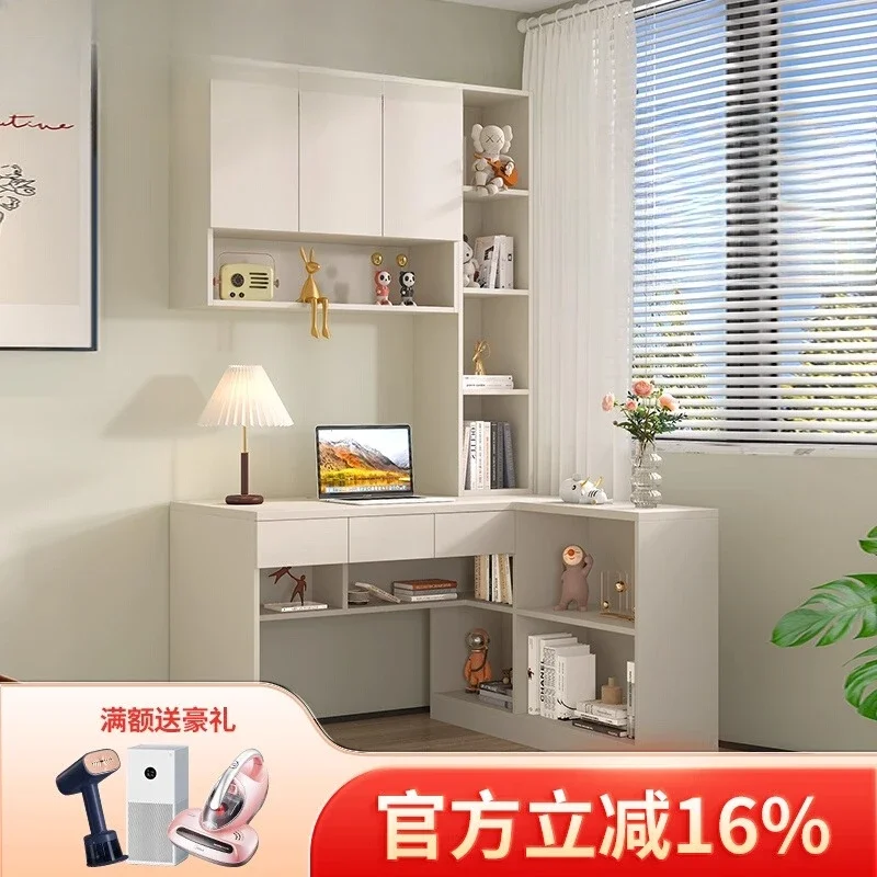 Cream wind corner desk small apartment bay window corner desk bookshelf combination computer desk bedroom household L21