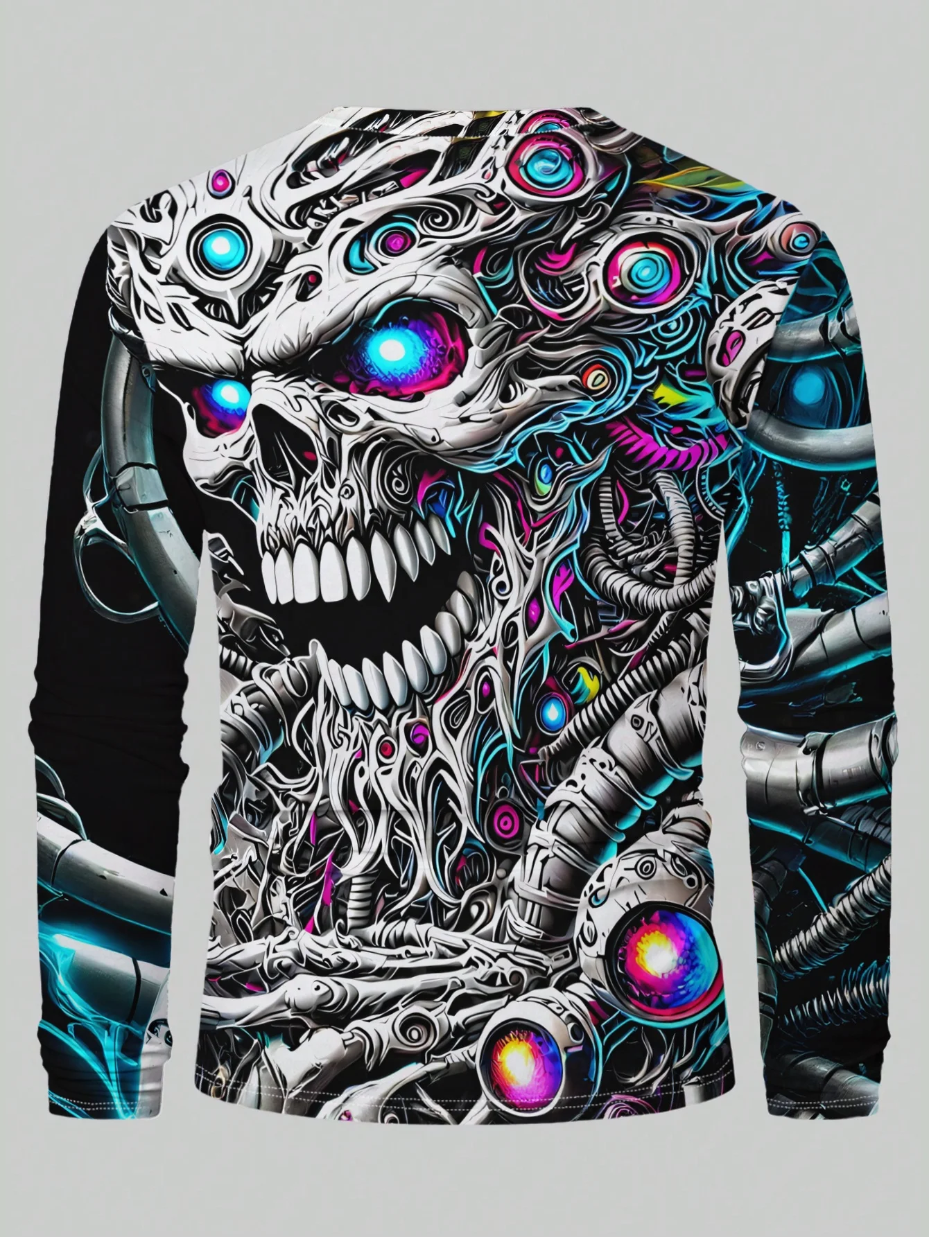 2026 new hot selling autumn and winter street abstract monster graffiti long sleeved bright color block graffiti print loose men